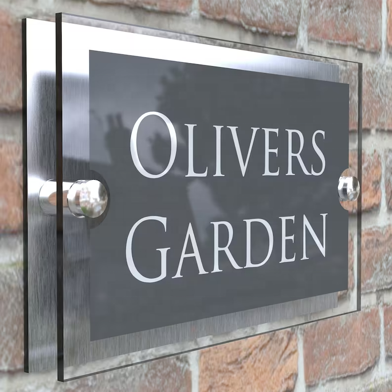 New Style Laser Cut Metal Acrylic Non-Luminous Front Door Plate with Street Name Outdoor House Number Decoration