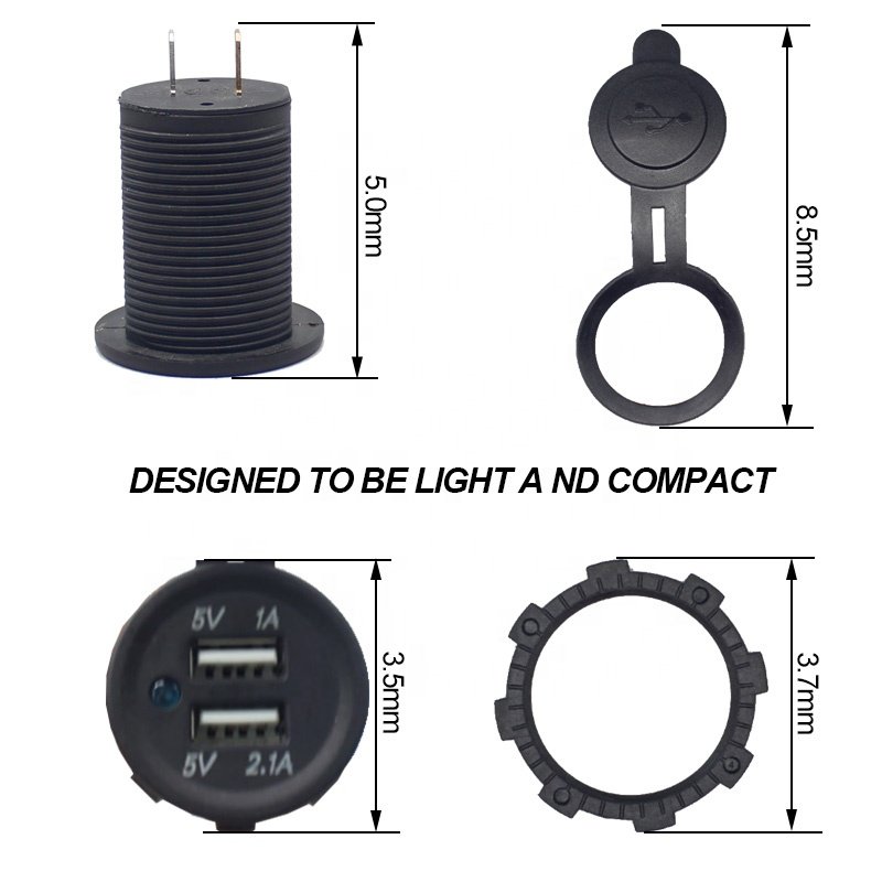 Truck Bike Waterproof LED Light Ring 3.1A Dual Port Socket Mobile Phone USB Car Charger