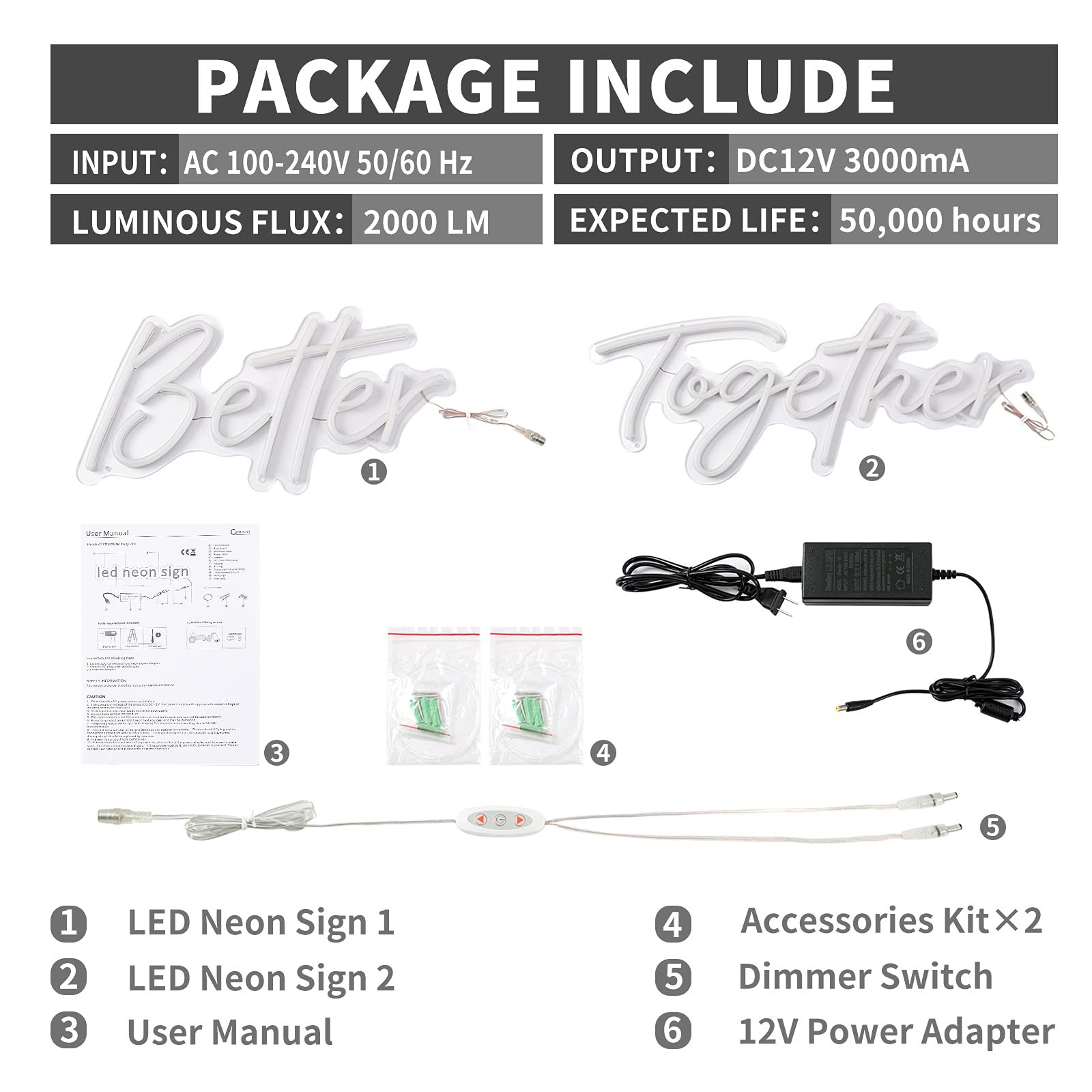 Better Together Large Neon Sign for Wall Decor with Dimmer Switch Wedding Decoration