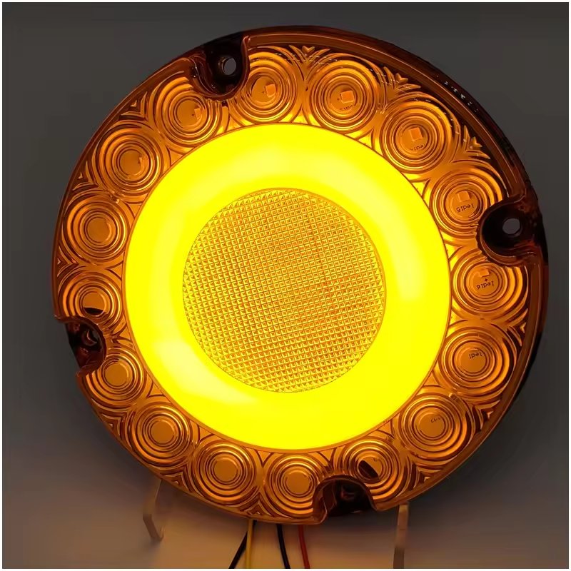 Strobe Red Amber 7 Inch School Bus Transit Vehicle LED Round Flash Turn Tail Stop Lamp Rear Brake Light with DRL Ring