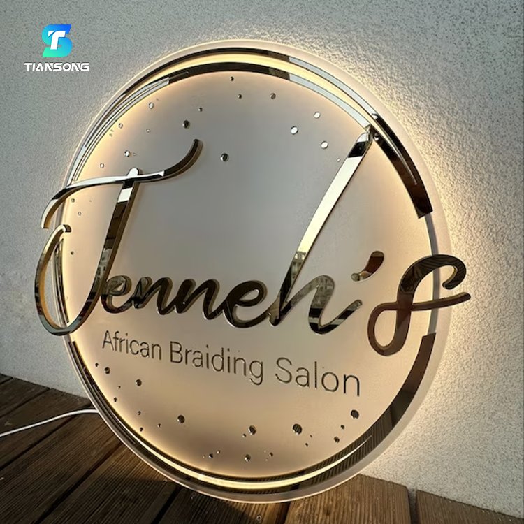 Customized Round Acrylic Salon Sign Backlight Business Sign Light up Logo for Brand Name