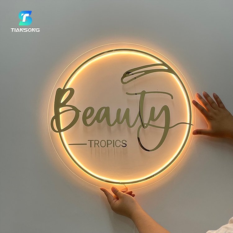 Customized Round Acrylic Salon Sign Backlight Business Sign Light up Logo for Brand Name