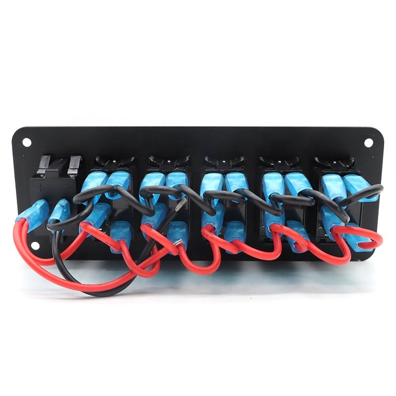 12V Boat Switch Panel Waterproof with Voltmeter Dual USB Car Charger Socket 5 Gang Marine Rocker Toggle Switch Panel for Truck