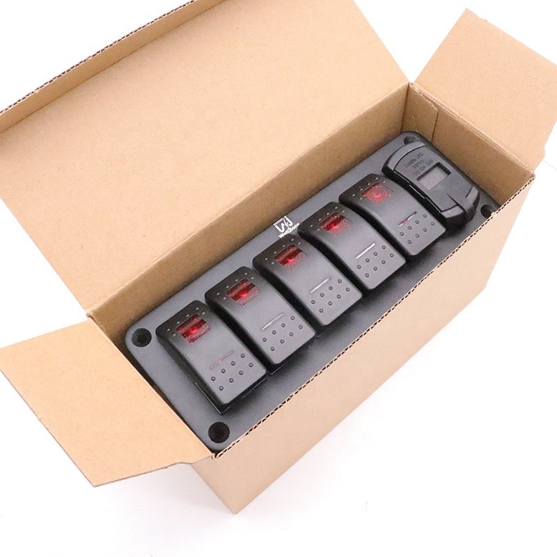 12V Boat Switch Panel Waterproof with Voltmeter Dual USB Car Charger Socket 5 Gang Marine Rocker Toggle Switch Panel for Truck