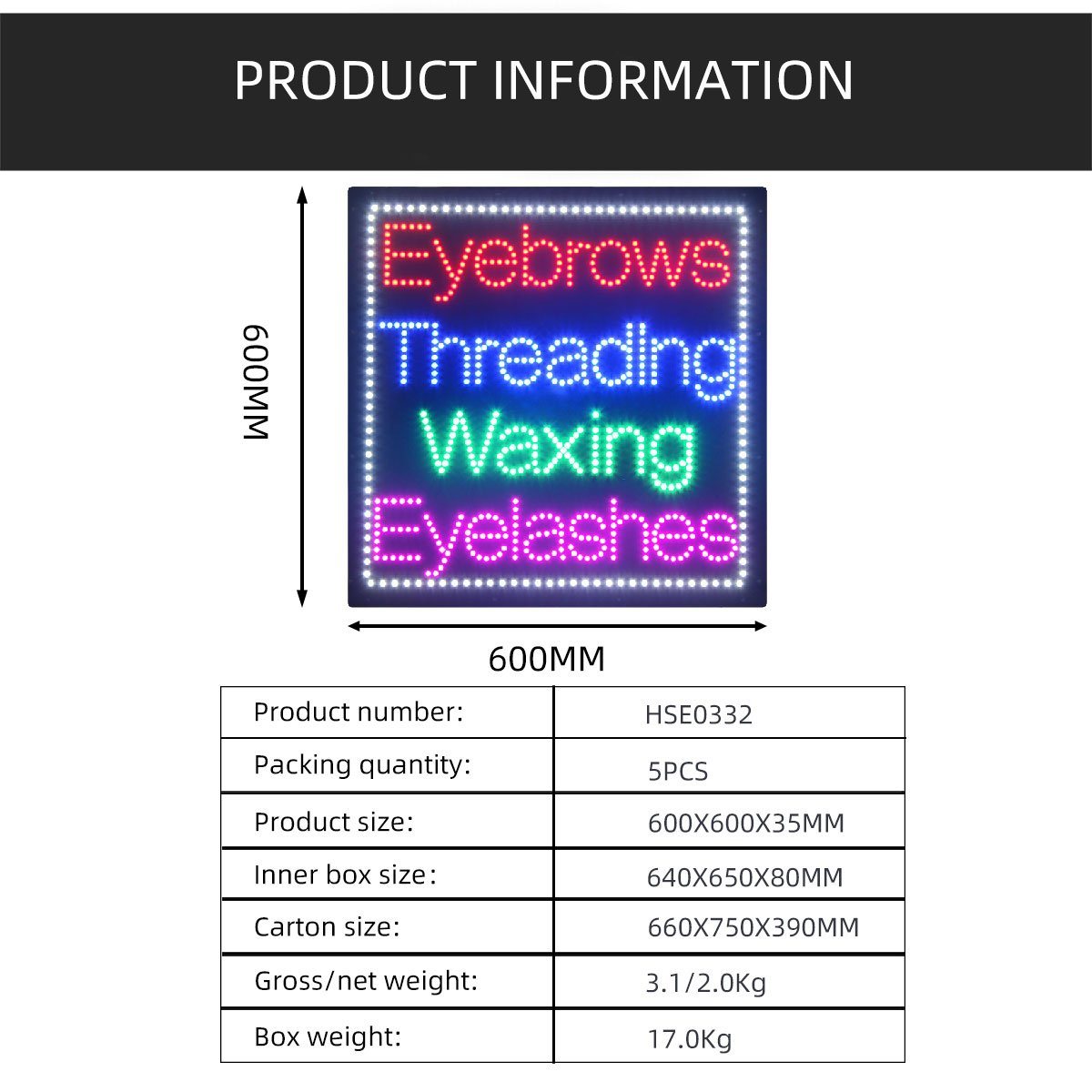 Led Open Store Led Eyebrows Threading Waxing Eyelashes Sign for Beauty Salon Shop 24*24 Inch Signage