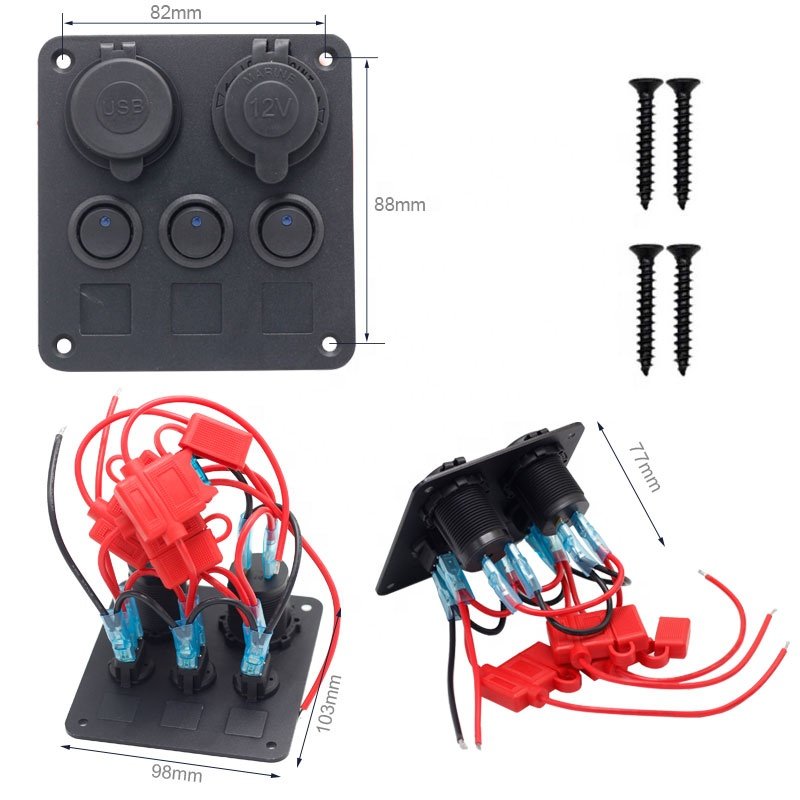 12V 24V 4.2A Usbt Led Light Push Button Toggle 3 Gang Electrical Car Rocker Waterproof Boat Marine Control Switch Panel Socket