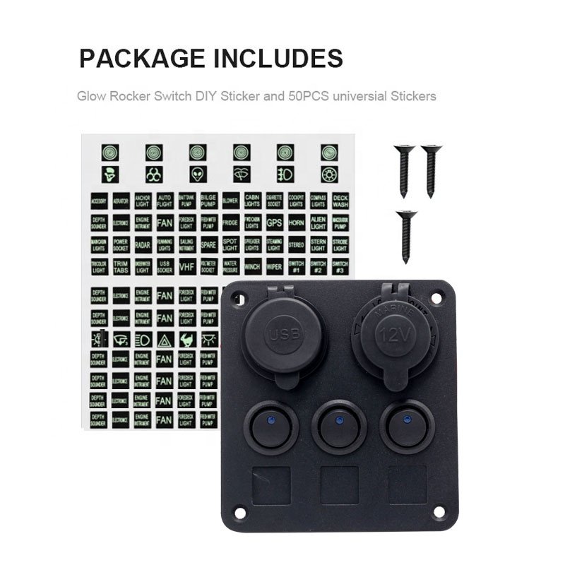 12V 24V 4.2A Usbt Led Light Push Button Toggle 3 Gang Electrical Car Rocker Waterproof Boat Marine Control Switch Panel Socket