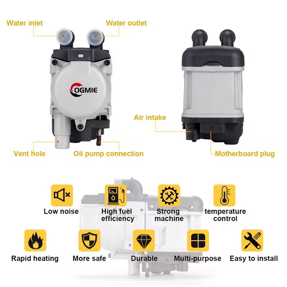 OGMIE 12v 24v Auto Caravan Hydronic Coolant Engine Preheater 10kw Liquid Gasoline Diesel Water Heater for Car Truck Bus Webasto