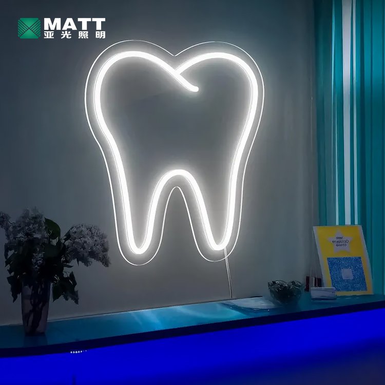 Custom Business Logo Tooth Neon Sign Dental Clinic Acrylic Led Neon Lights Office Room Wall Decoration