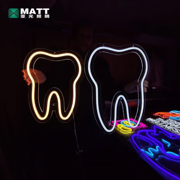 Custom Business Logo Tooth Neon Sign Dental Clinic Acrylic Led Neon Lights Office Room Wall Decoration