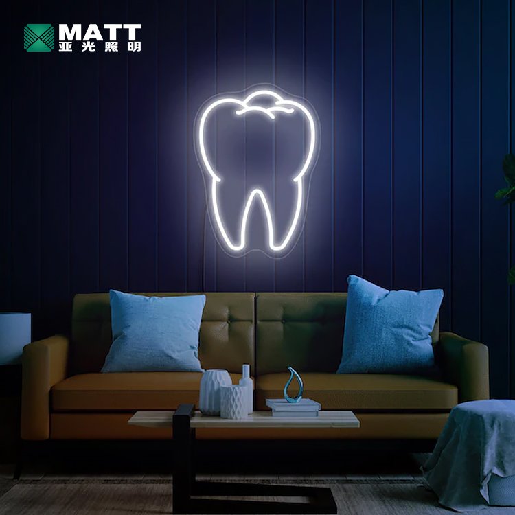 Custom Business Logo Tooth Neon Sign Dental Clinic Acrylic Led Neon Lights Office Room Wall Decoration