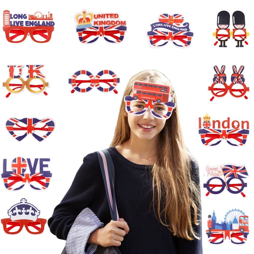 UK England Theme Glasses Frames Photo Props for Party Union Flag London Bus Crown Heart Custom Accessories