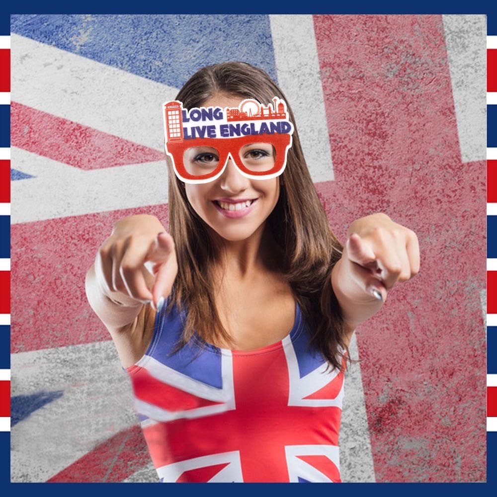 UK England Theme Glasses Frames Photo Props for Party Union Flag London Bus Crown Heart Custom Accessories
