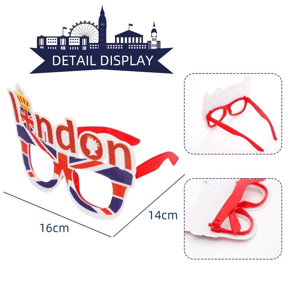 UK England Theme Glasses Frames Photo Props for Party Union Flag London Bus Crown Heart Custom Accessories