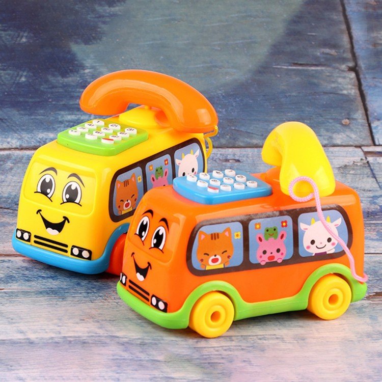 Music Cartoon Bus Phone Toy Kids Game Toy Educational Developmental Baby Phone Toy Light & Sound Phone for Kids