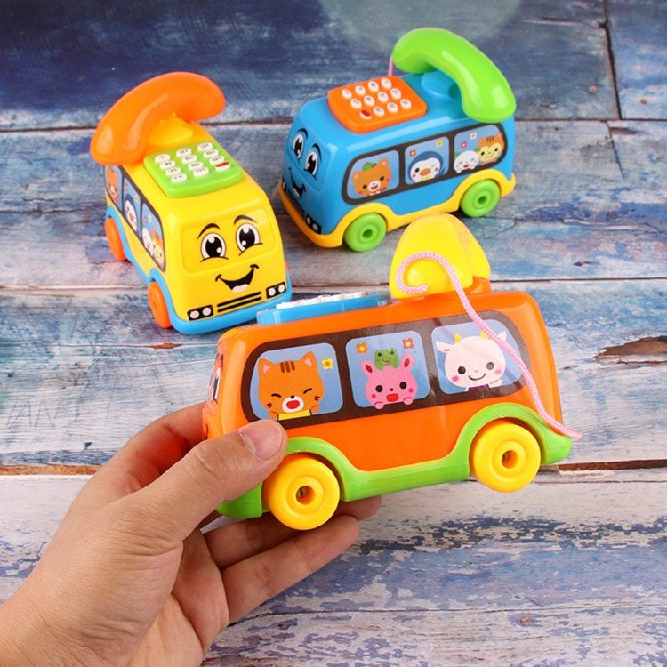 Music Cartoon Bus Phone Toy Kids Game Toy Educational Developmental Baby Phone Toy Light & Sound Phone for Kids