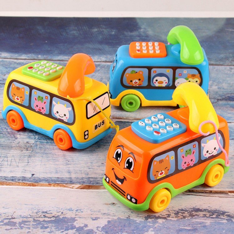 Music Cartoon Bus Phone Toy Kids Game Toy Educational Developmental Baby Phone Toy Light & Sound Phone for Kids