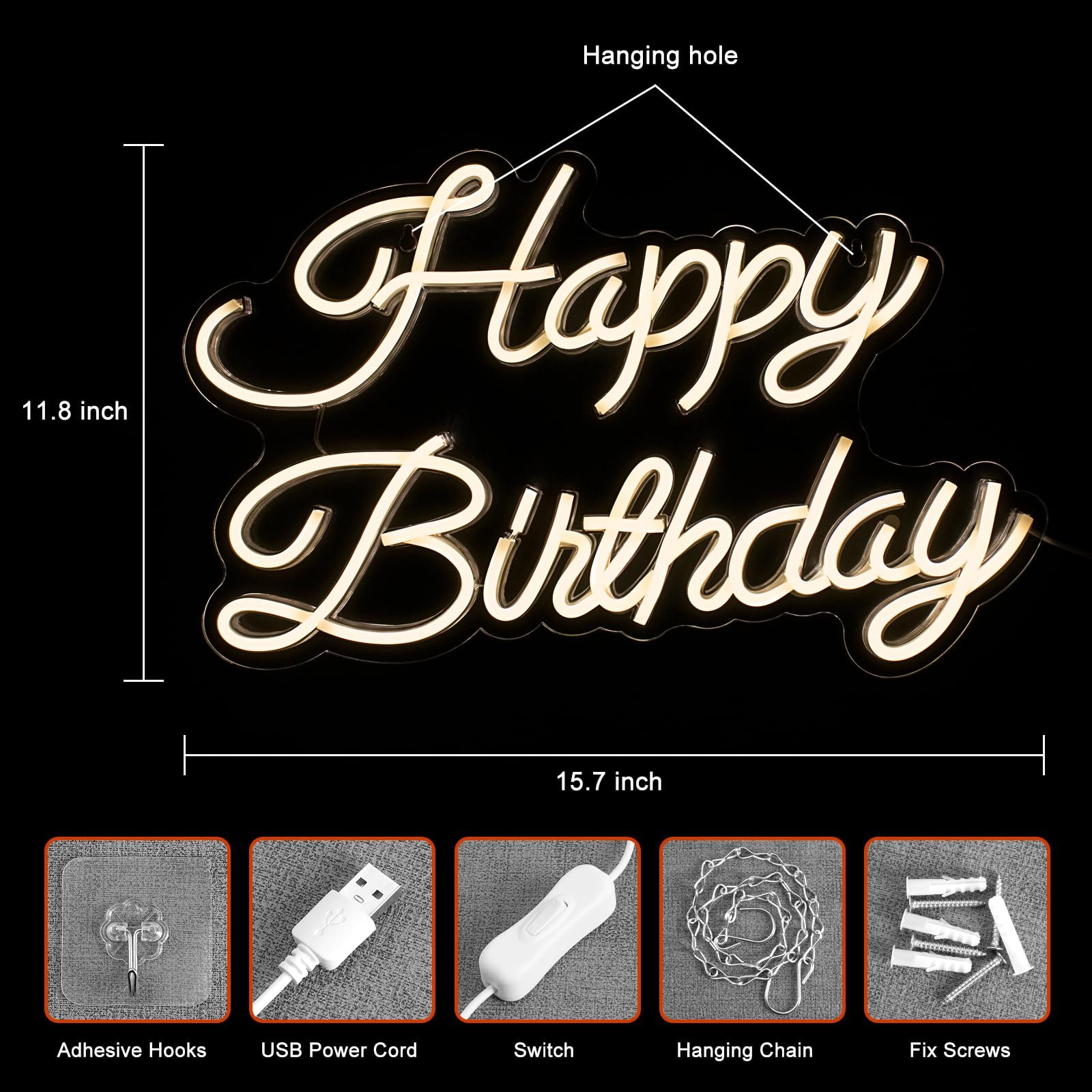 Happy Birthday Neon Sign LED Neon Light Signs USB Powered Happy Birthday Light up Sign for Backdrop Party Decoration