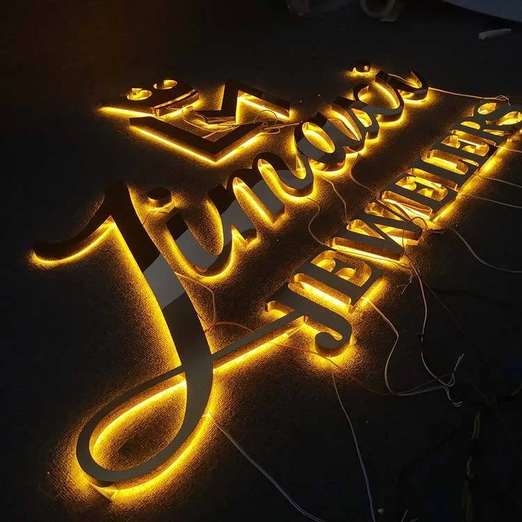New Design 304 Grade Stainless Steel Polished Mirror Effect Stainless Steel Metal Back Lighted Stainless Steel Sign