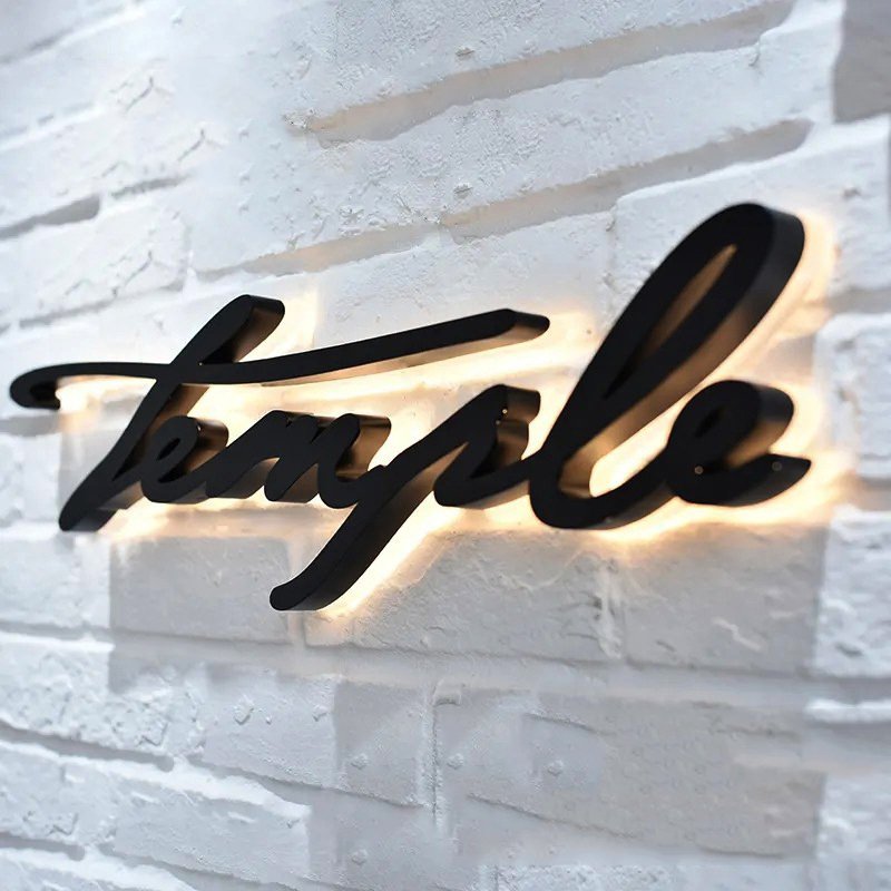 New Design 304 Grade Stainless Steel Polished Mirror Effect Stainless Steel Metal Back Lighted Stainless Steel Sign