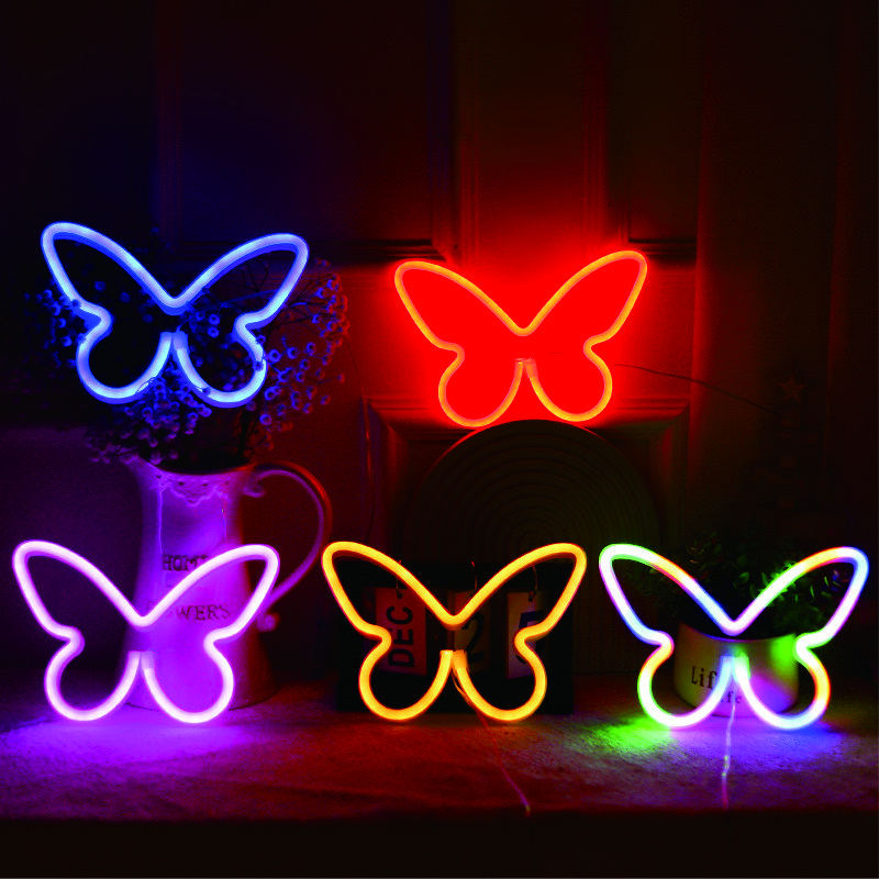 Butterfly Theme New Arrival LED Neon Light Wall Mounted LED Neon Sign Creative Butterfly Night Lamps for Home Decorations