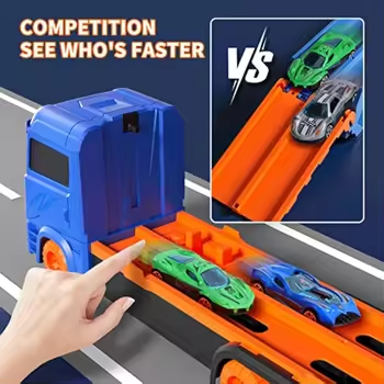 Larger Foldable Railway Toy With 2 Alloy Car Model Plastic Ejection Truck Trailers Toy Container Vehicles for Kids Truck Toy