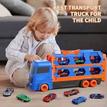 Larger Foldable Railway Toy With 2 Alloy Car Model Plastic Ejection Truck Trailers Toy Container Vehicles for Kids Truck Toy