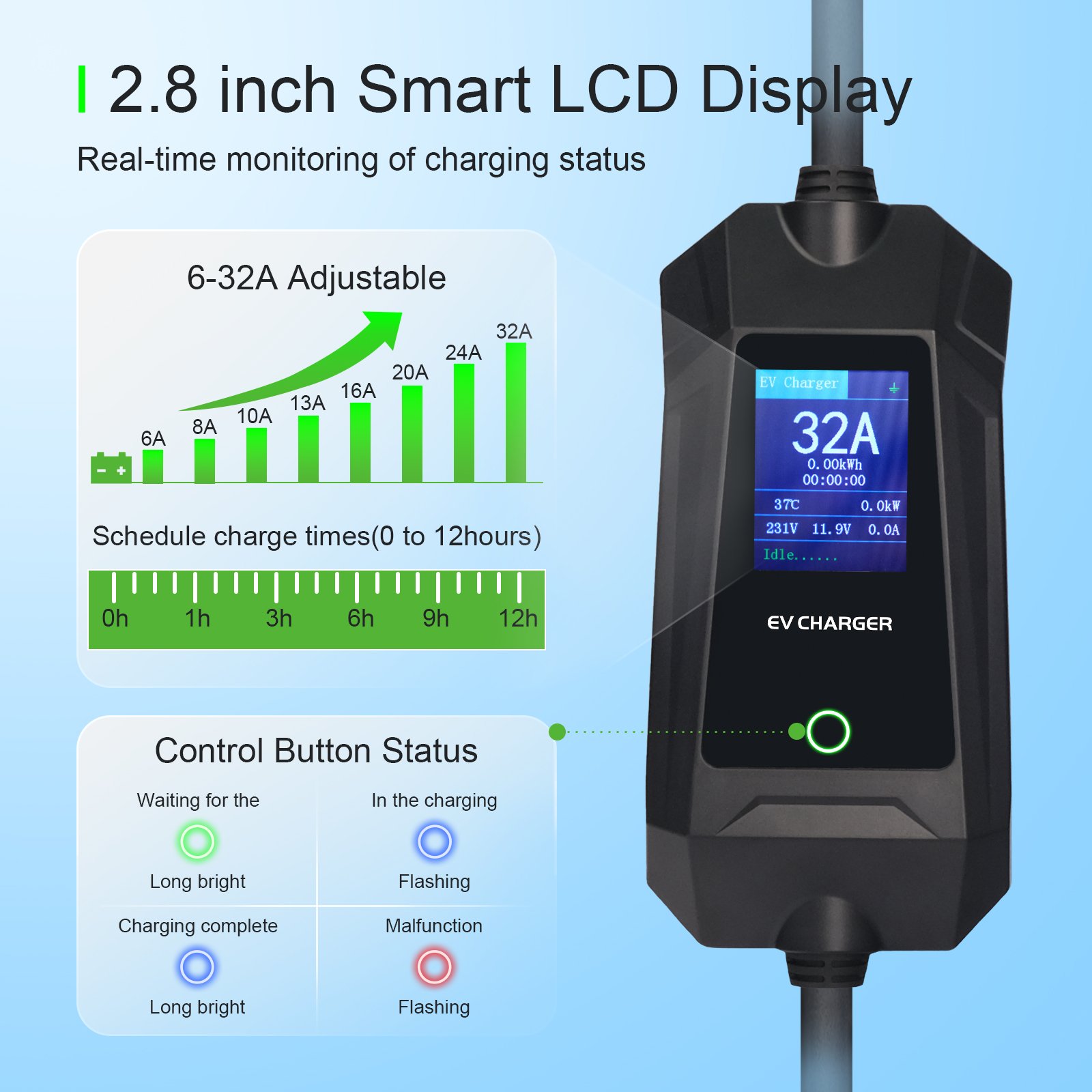 Ev Car Accessories Mobile Type 2 Electric Car Home Ev Charger 32A 7Kw Level 2 Portable Charger for Electric Car