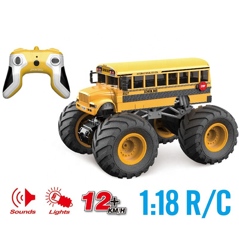 Newest 2.4G 1/18 RC Big Wheel School Bus With Light Sound 12KM/H High Speed Rc Car 4x4 Rc Toy