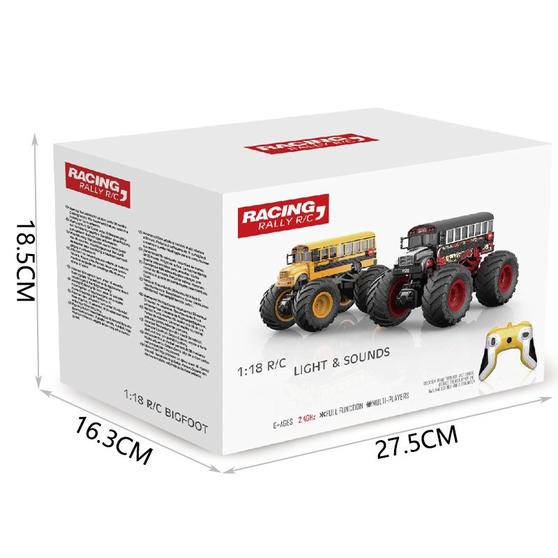 Newest 2.4G 1/18 RC Big Wheel School Bus With Light Sound 12KM/H High Speed Rc Car 4x4 Rc Toy
