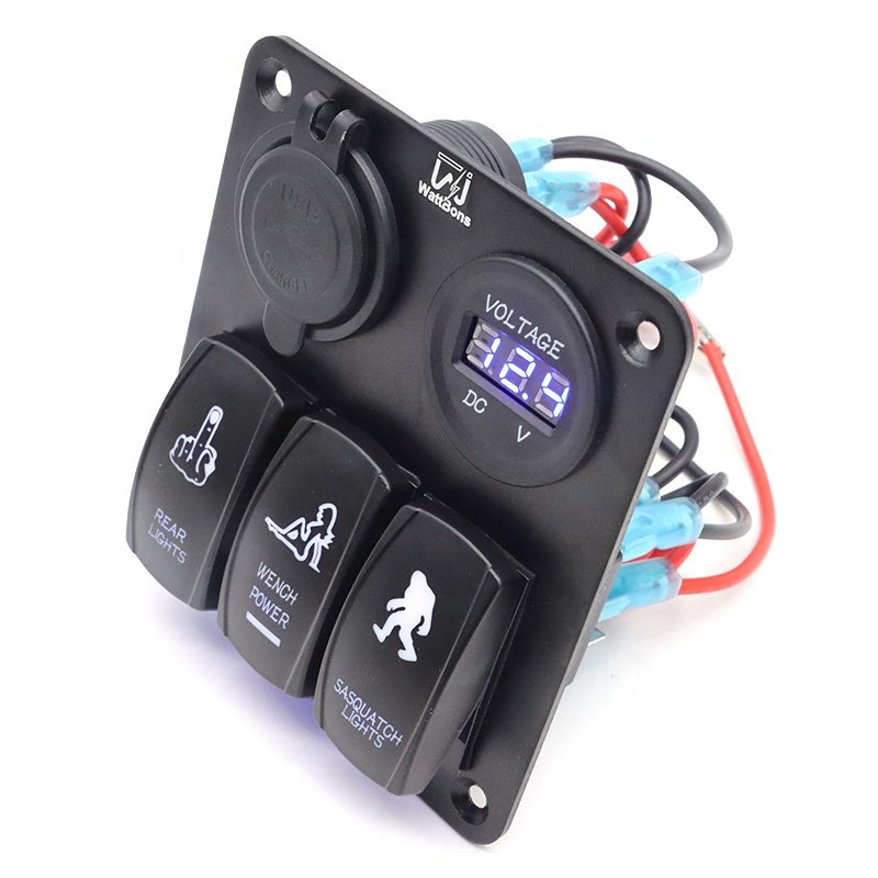 6 Gang Switch Board Boat 12V Cigarette Lighter Dual USB Charger Digital Voltmeter Marine Rocker Toggle Switch Panel Waterproof