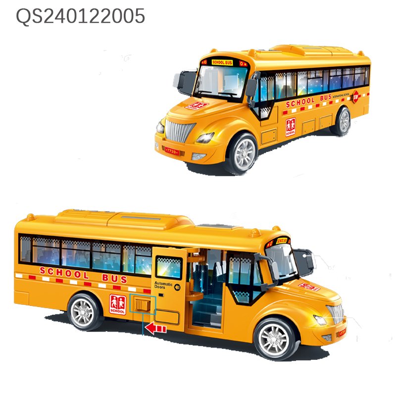 QS High Quality Kids City Bus Model Car Toys Multi Style Friction Power Opening Door Simulation Vehicle Toys With Sound Light