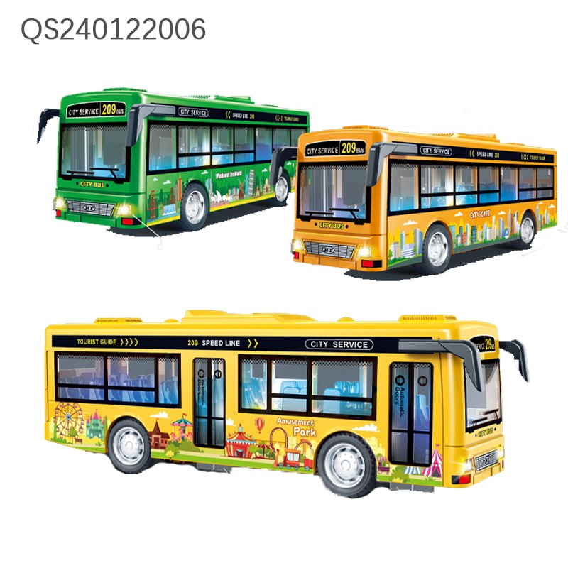 QS High Quality Kids City Bus Model Car Toys Multi Style Friction Power Opening Door Simulation Vehicle Toys With Sound Light