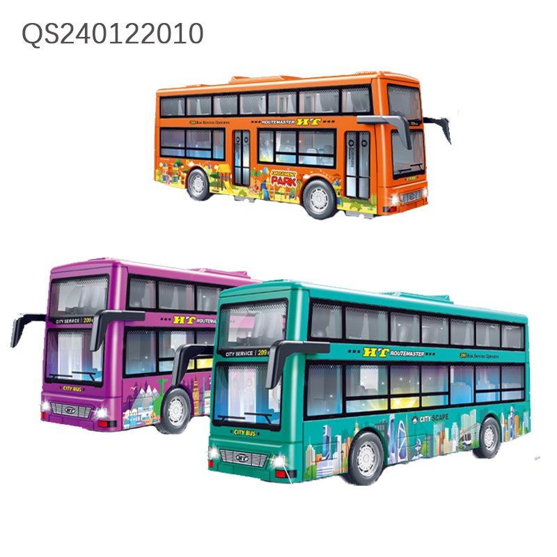 QS High Quality Kids City Bus Model Car Toys Multi Style Friction Power Opening Door Simulation Vehicle Toys With Sound Light