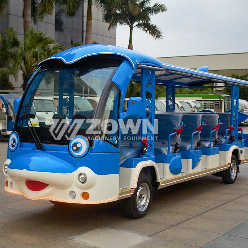 New Cartoon Design 14 Seats Blue Dolphin Electric Car Children's Playground Sightseeing Bus with CE Certification and Motor