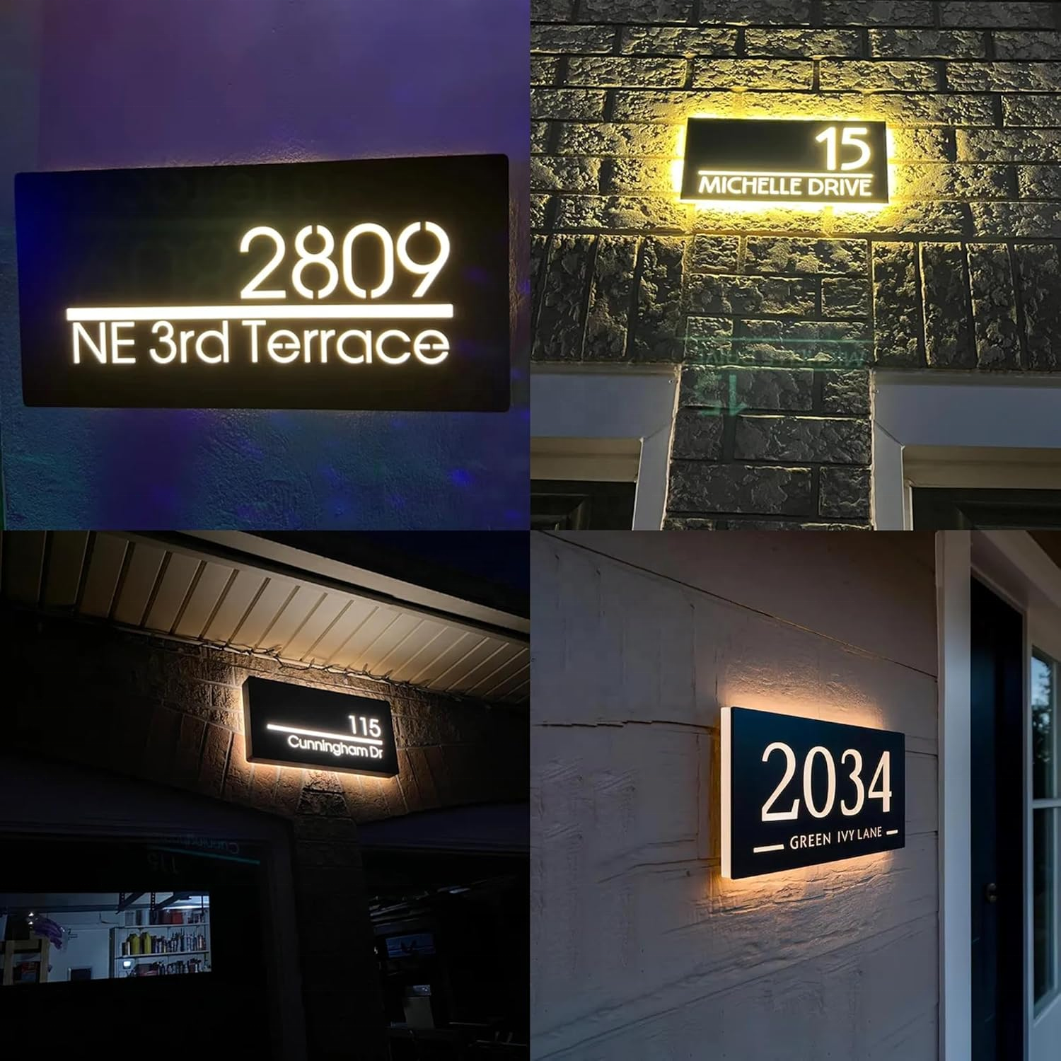 Custom Personalized Metal House Address Sign Solar Backlit Lighted House Number Plaque for Outside for Car Advertising