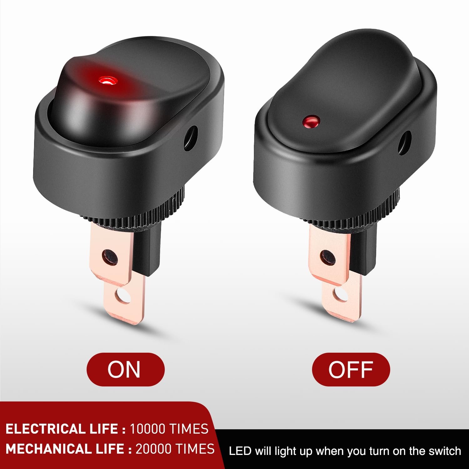 Mini Oval Rocker Light Switch LED 3 Pin on OFF Motorcycle Car Truck RV Marine Boat 12V 30 Amp Rocker Switch Illuminated ASW-20D