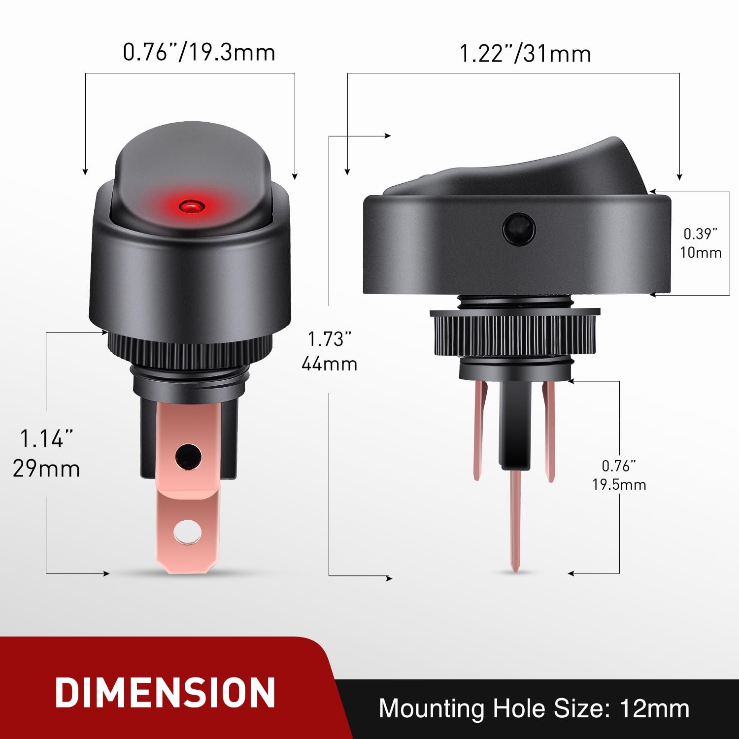Mini Oval Rocker Light Switch LED 3 Pin on OFF Motorcycle Car Truck RV Marine Boat 12V 30 Amp Rocker Switch Illuminated ASW-20D