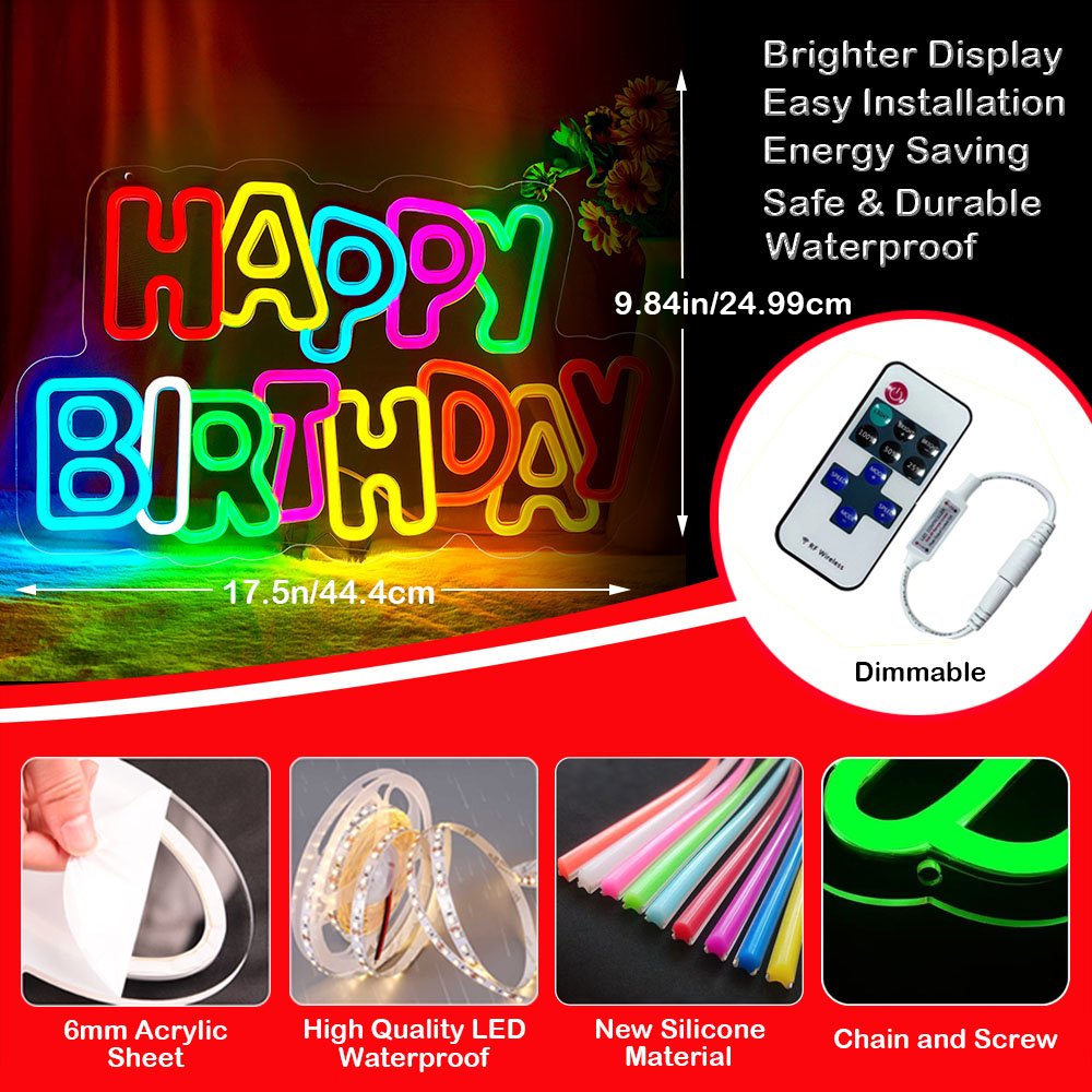 Custom Happy Birthday Neon Sign for Any Age Children's Room Bar Party LED Sign Wedding Decoration