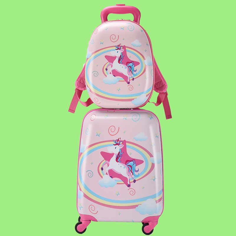 OMAX Unicorn 2pcs Unisex Luggage Sets 13 18inch ABS Material Carry-On Suitcases Spinner Caster Little Girl's Travel Suitcase