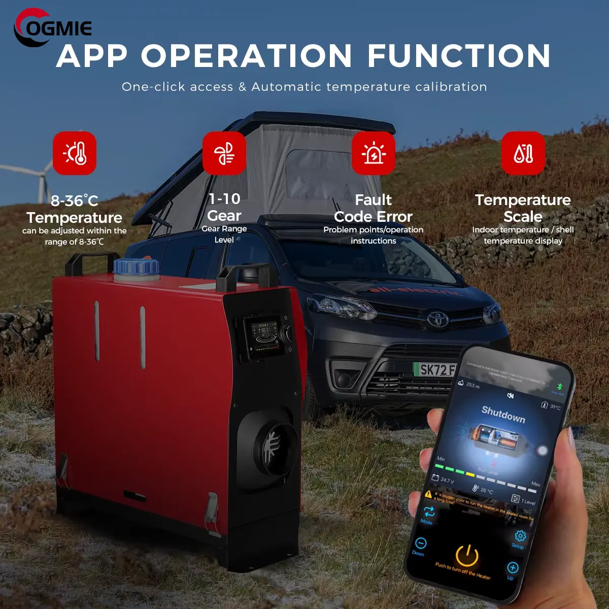 OGMIE New 5KW 8KW Truck Cabin Diesel Air Parking Heater 12V 24V 220V Caravan Diesel Heater Campers VW Truck RV Bus Car Boats Fan