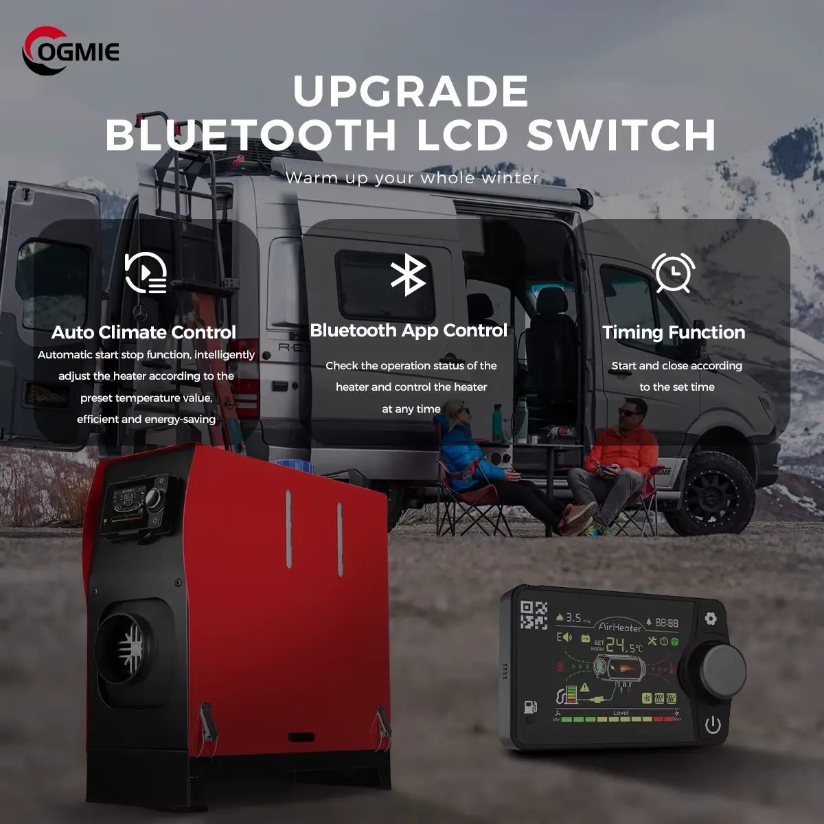 OGMIE New 5KW 8KW Truck Cabin Diesel Air Parking Heater 12V 24V 220V Caravan Diesel Heater Campers VW Truck RV Bus Car Boats Fan