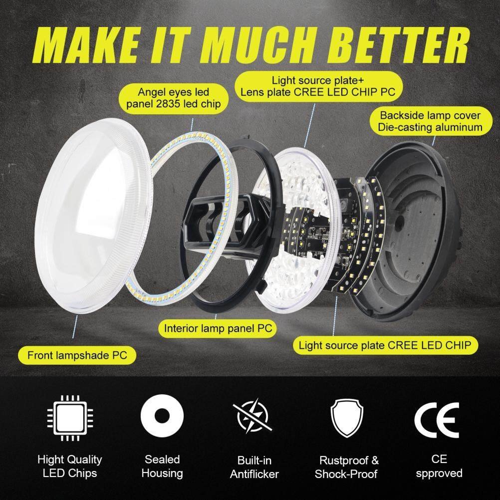 FDN New Jeep Motorcycle Work Lights Angel Eye 5.75inch Round Led Headlight for off Road Wrangler JL JK Accesorios Para Motos
