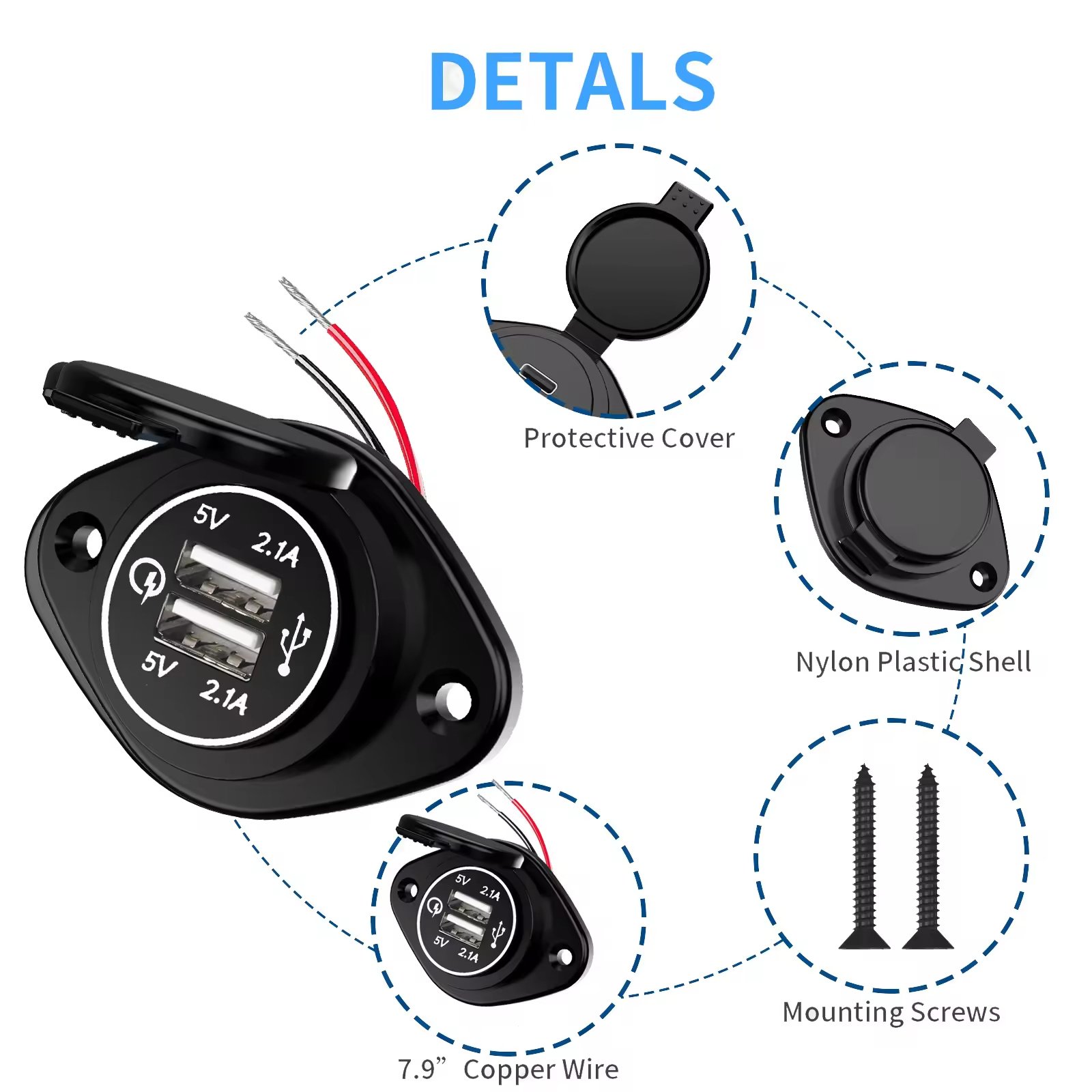 Factory Price 21W 5V/2.1A Dual USB Wall Outlet Car Charger With Flip-top Lid Mount for Cars Bus Boat RV Automotive Marine ATV