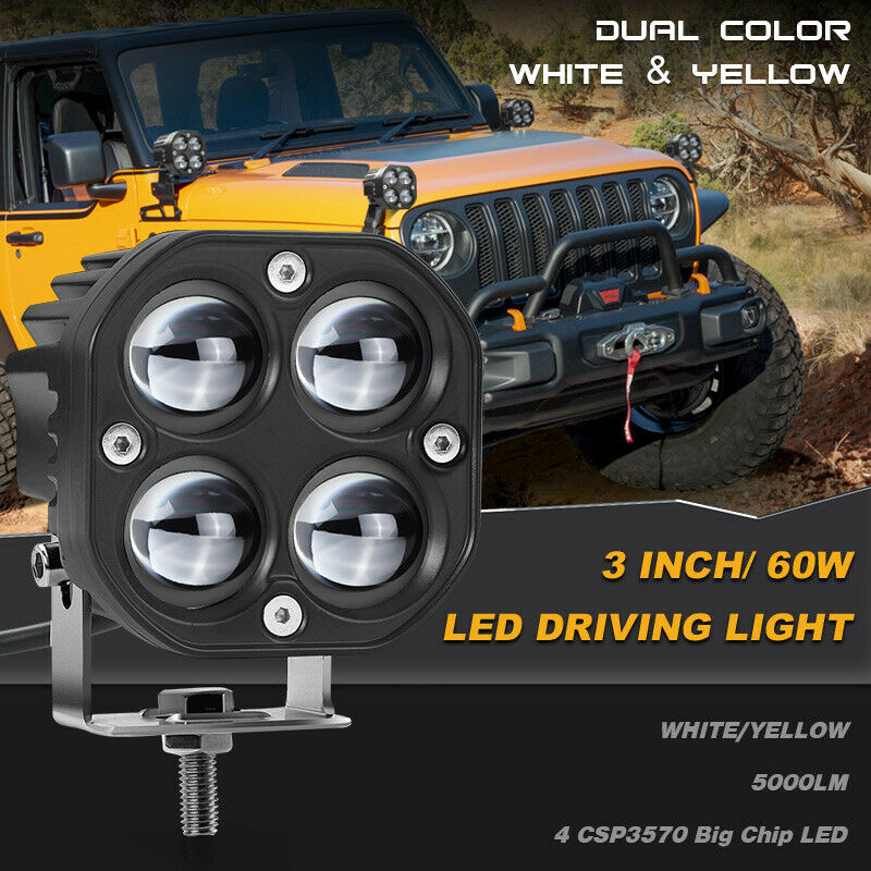 3 Inch 40W LED Work Light 4D 12V 24V White Yellow Fog Lamp Car Styling Auxiliary Driving Lamp for Motorcycle Truck Car SUV ATV