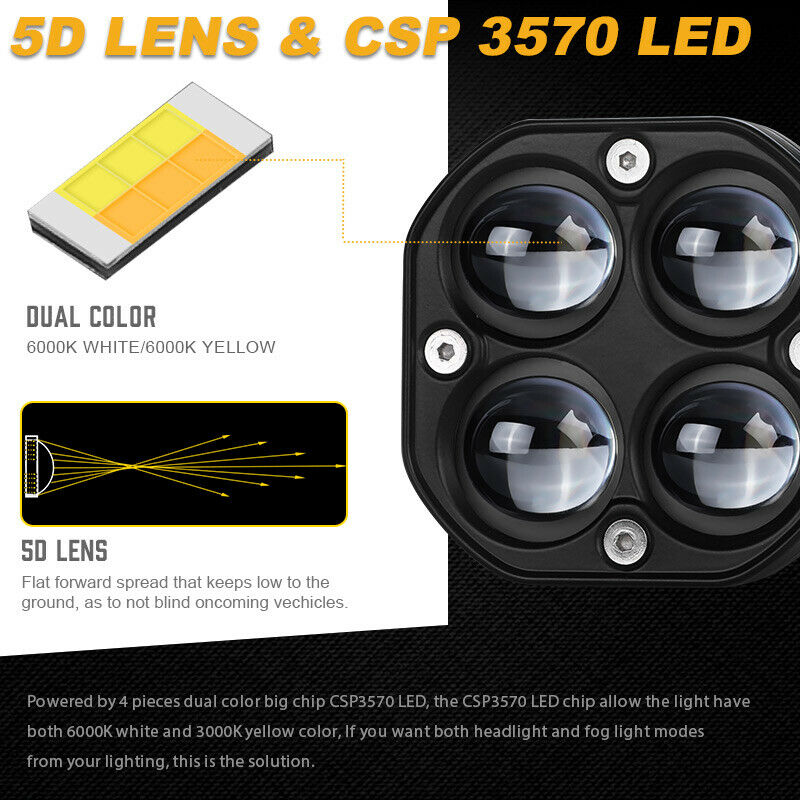3 Inch 40W LED Work Light 4D 12V 24V White Yellow Fog Lamp Car Styling Auxiliary Driving Lamp for Motorcycle Truck Car SUV ATV