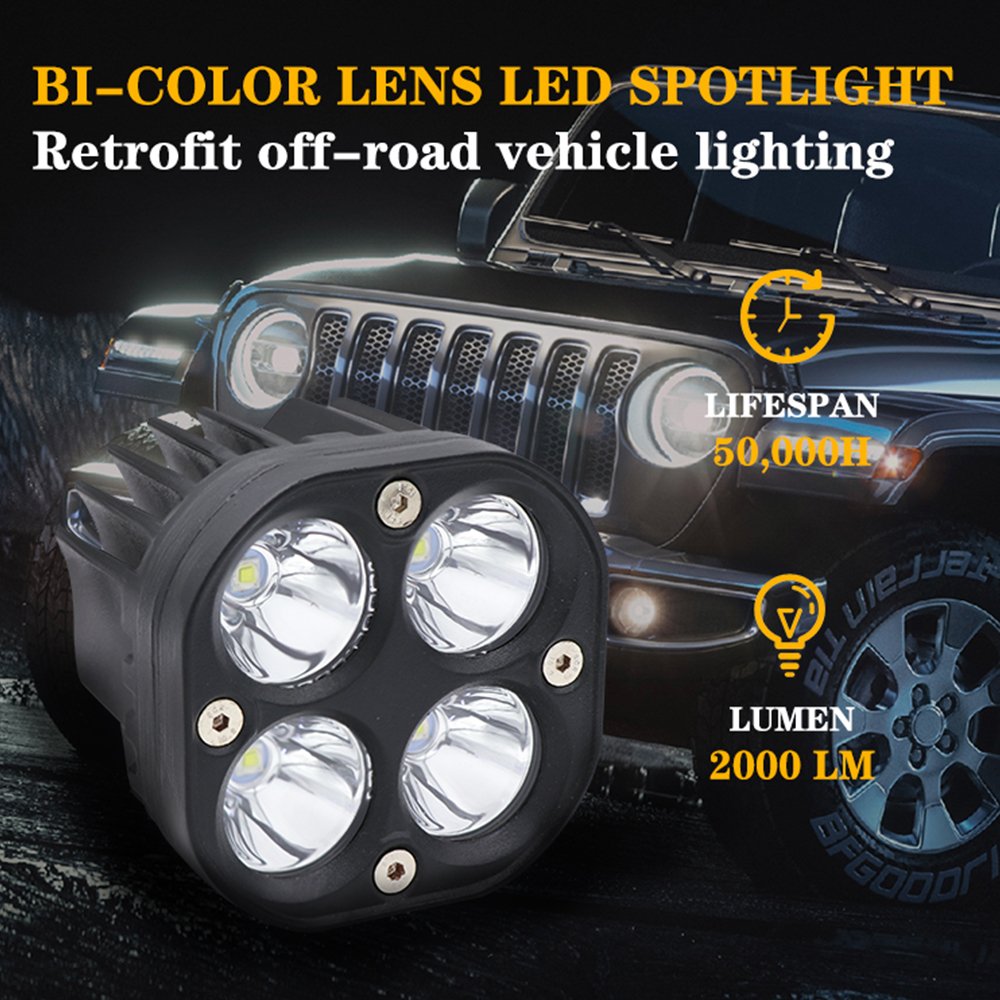 Super Bright 3 Inch 2 In 1 White Amber Wide View LED Work Fog Projector Light For Car SUV Bus Truck Offroad Motorcycle 12V24V