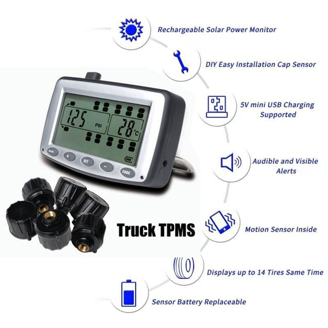 Real Time Truck Tyre Sensor Internal TPMS for Truck 14psi to 800psi GPS 22 Wheels Receiver