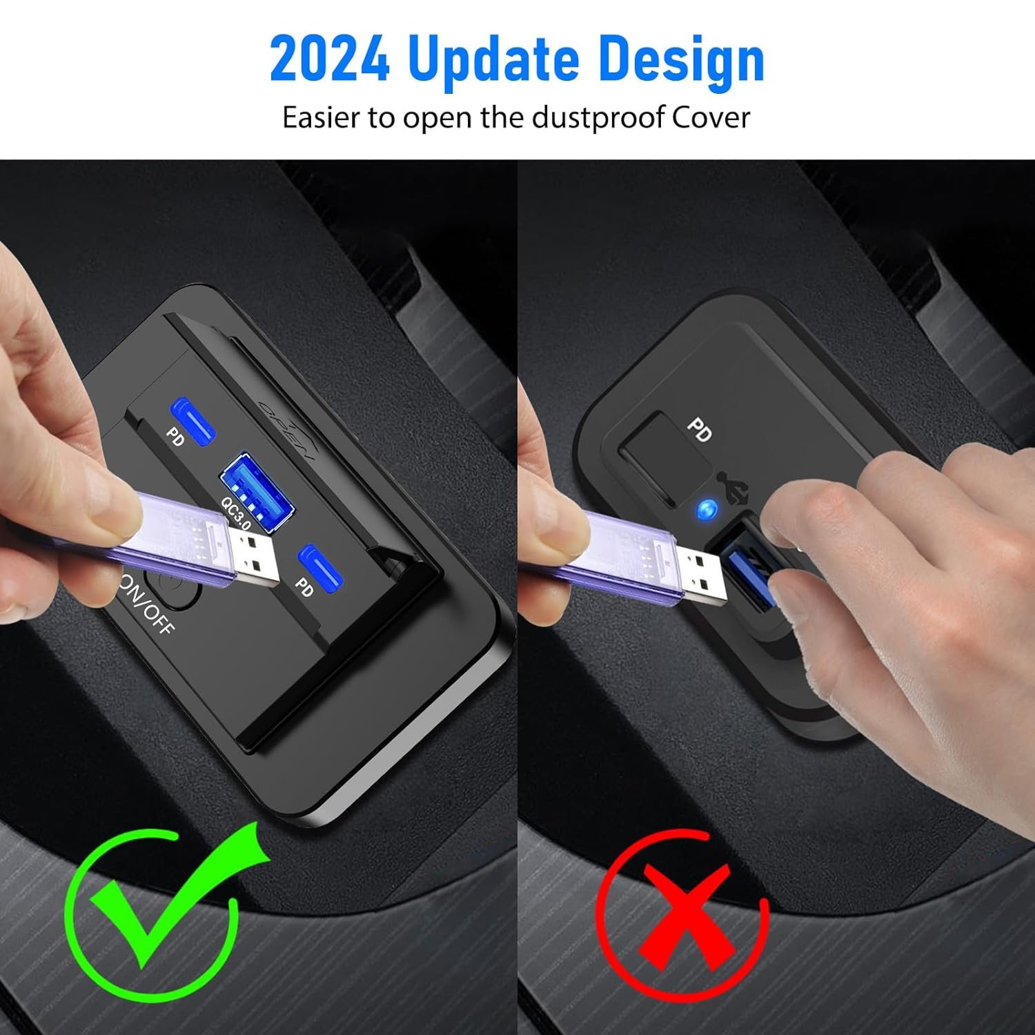RV USB Outlet 60W PD3.0 USB-C and 18W QC3.0 Car USB Port with Button Power Switch for Boat Marine ATV Motorcycle Truck