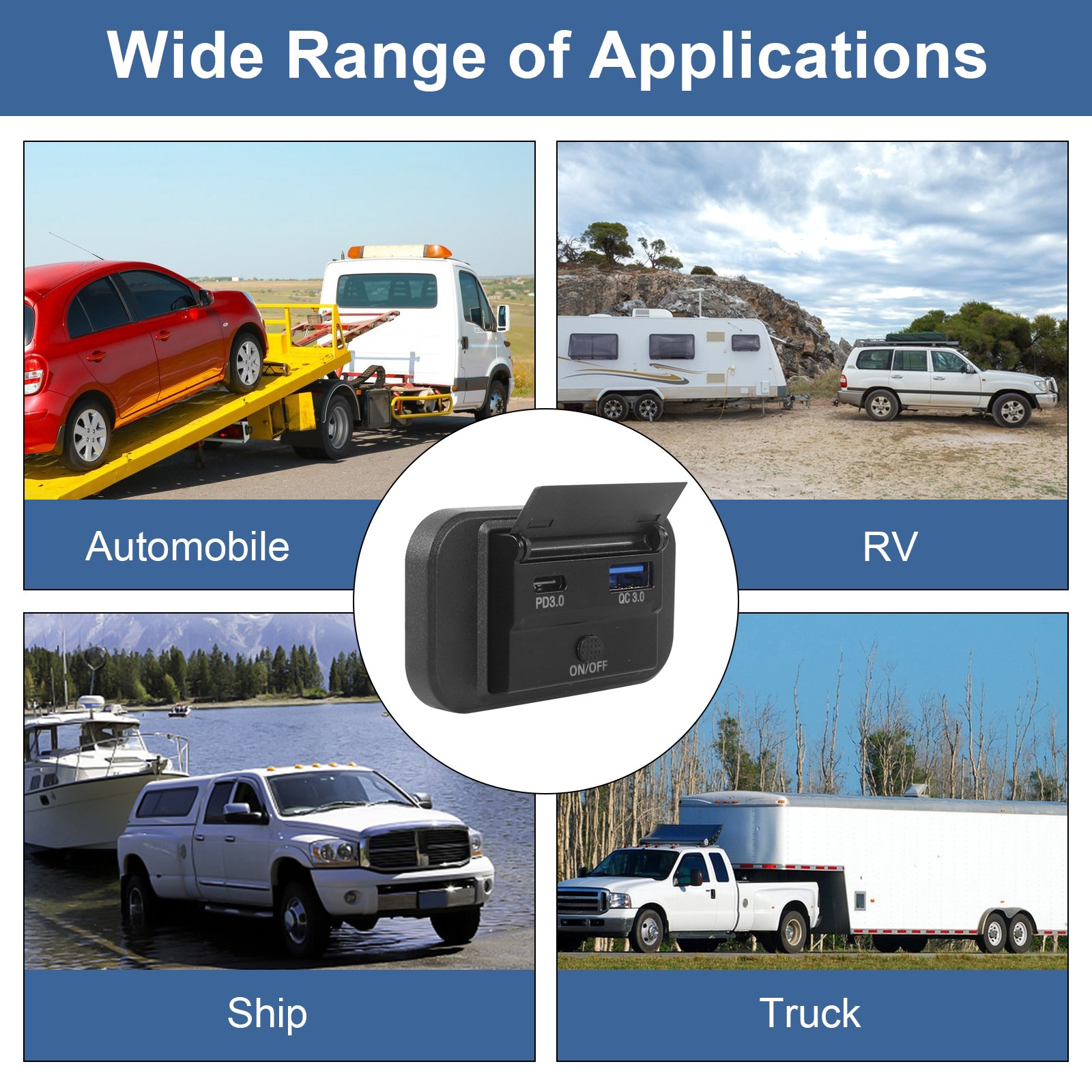 TYTXRV RV Modification Accessories 12-24V Dual Ports USB Car Charger Waterproof Cover Wall Mounted for RV Buses Truck Caravan